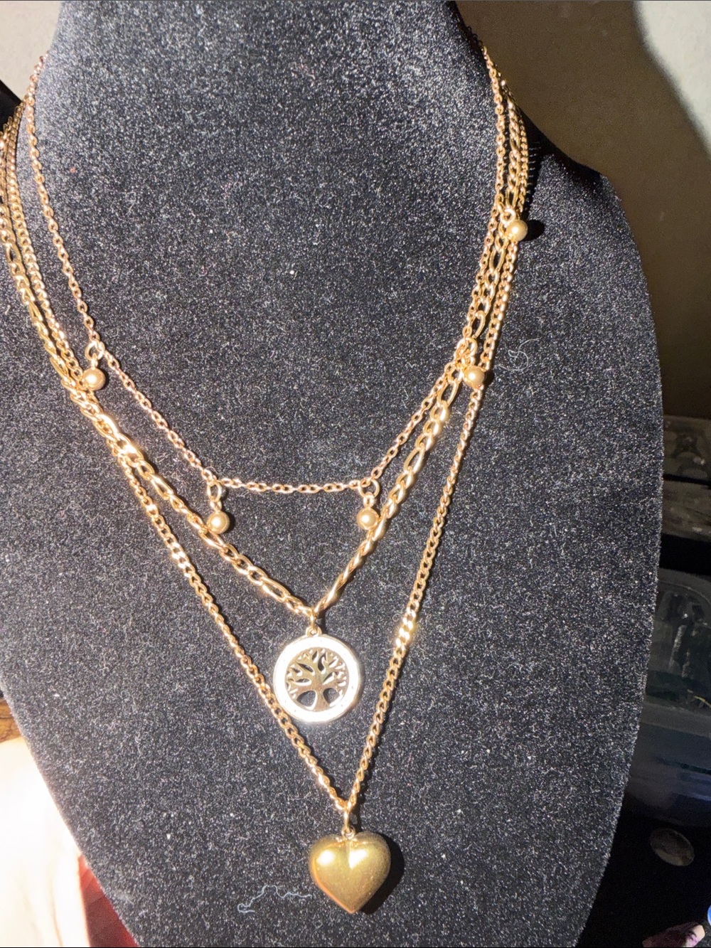 Gold Layered Heart & Tree Pendant Necklace - Women Jewelry